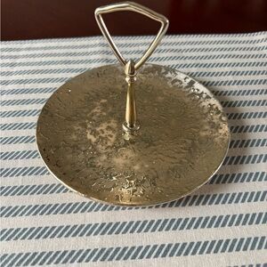Ceramic Gold Serving Tray with Center Handle Weeping Gold Effect